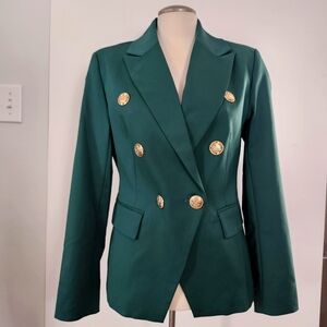BOSTON PROPER Women's Double Breasted Emerald Green Blazer Size 10 Contemporary